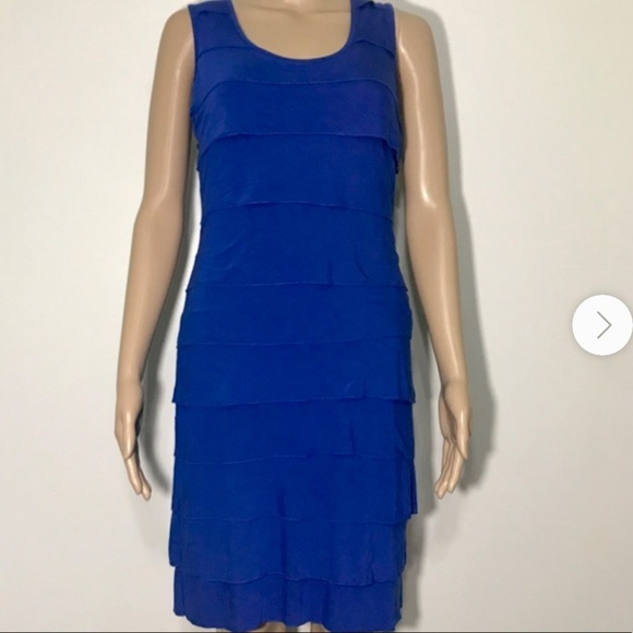 CALVIN KLEIN ROYAL BLUE RUFFLE KNEE LENGTH DRESS - Picture 1 of 7